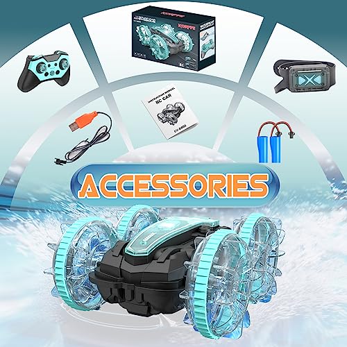 Korffe Remote Control Car, Amphibious RC Car for 4 5 6 7 8 9 Years Old, 4WD Off-Road Toy Car, Waterproof Stunt Car Toy Vehicle, 360° Rotating Toy Car Perfect Birthday for 8-12 Years Old Kids