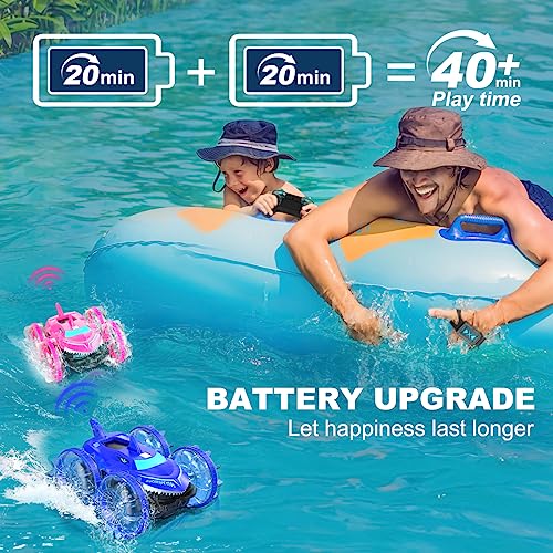 AYIQUTY Amphibious RC Car with Lights for Kids 3-12 Year Old Gesture Controlled Remote Control Boat 4WD 2.4 GHz Waterproof RC Stunt Car 360° Rotating Water Beach Pool Toys Gifts for Boys Girls(Blue)