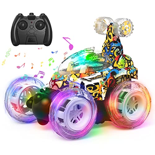 Kizeefun Remote Control Cars Remote Control Car Stunt RC Car for Kids,RC Stunt Car with 360°Flips Rotation Remote Control Cars for Girls n’ Boys with Light Stunt Vehicle Truck Car Boys Toys Girls Toys