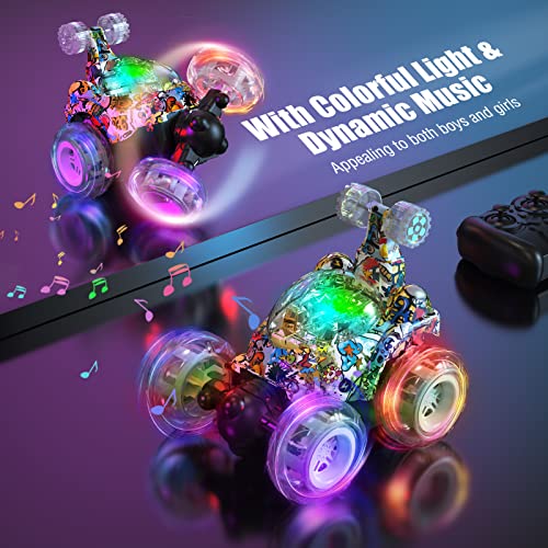 Kizeefun Remote Control Cars Remote Control Car Stunt RC Car for Kids,RC Stunt Car with 360°Flips Rotation Remote Control Cars for Girls n’ Boys with Light Stunt Vehicle Truck Car Boys Toys Girls Toys
