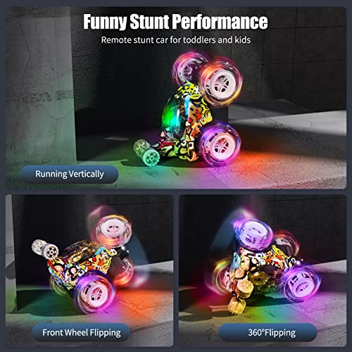 Kizeefun Remote Control Cars Remote Control Car Stunt RC Car for Kids,RC Stunt Car with 360°Flips Rotation Remote Control Cars for Girls n’ Boys with Light Stunt Vehicle Truck Car Boys Toys Girls Toys