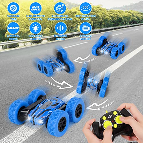 Thedttoy Remote Control Cars 360° Double Side Flips RC Stunt Car, 2.4Ghz High Speed Off Road Car Toys Rechargeable Radio Control Truck Toy, Birthday Children's Day Gift for Boys Kids age 3-12 (Blue)