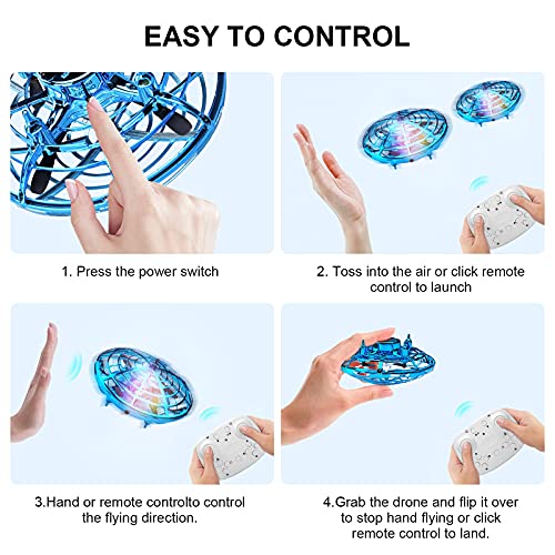 Kriogor UFO Mini Drone for Kids, Remote Control and Hand Controlled 2 Control Modes, Hand Sensor RC Quadcopter Infrared Induction Flying Ball Flying Toys for Boys Girls Christmas Toys Gifts Indoor Toy