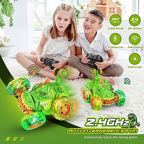HappyGoLucky Remote Control Cars for Kids, Dinosaur Toys for Boys RC Car Kids Toys for 3-12 Year Old Boys Gifts for 3-12 Year Old Boys Toys Age 3-12 Kids Garden Toys Outdoor Toys Monster Truck Toys