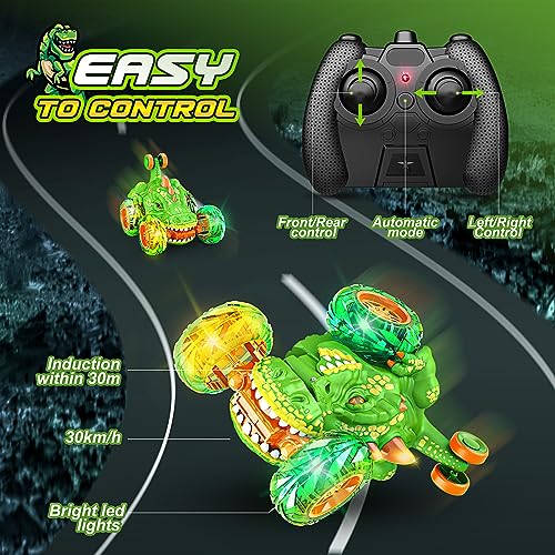 HappyGoLucky Remote Control Cars for Kids, Dinosaur Toys for Boys RC Car Kids Toys for 3-12 Year Old Boys Gifts for 3-12 Year Old Boys Toys Age 3-12 Kids Garden Toys Outdoor Toys Monster Truck Toys