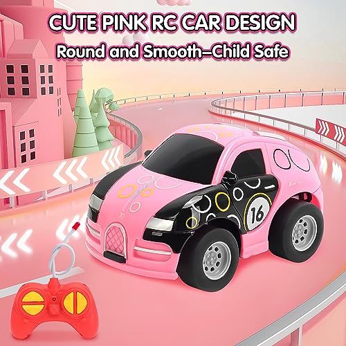 VATOS Remote Control Car Toys for Girls, Mini Pink RC Car Toy for 2 3 4 5 6 Year Old Girls, Remote Control Toy Vehicles with Light for Kids Birthday Gifts