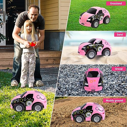 VATOS Remote Control Car Toys for Girls, Mini Pink RC Car Toy for 2 3 4 5 6 Year Old Girls, Remote Control Toy Vehicles with Light for Kids Birthday Gifts