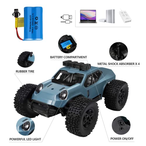 Kizeefun Remote Control Car for Boys, 2.4Ghz 1/20 RC Car Off-Road Vehicle 20km/h All Terrain Electric Toy Off-Road RC Car with 2 Batteries 50min Playtime and LED Headlight Gift for Kids