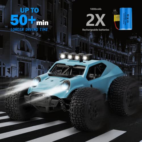 Kizeefun Remote Control Car for Boys, 2.4Ghz 1/20 RC Car Off-Road Vehicle 20km/h All Terrain Electric Toy Off-Road RC Car with 2 Batteries 50min Playtime and LED Headlight Gift for Kids