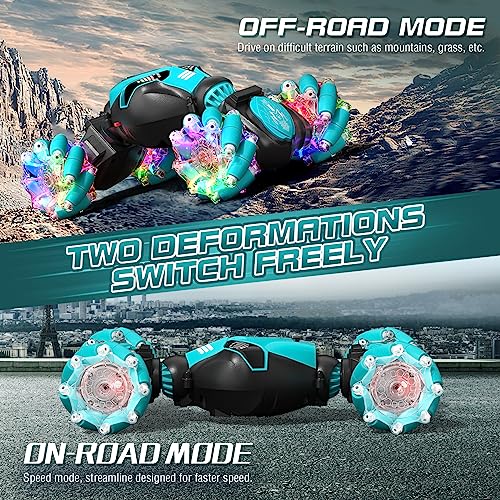 AYIQUTY Remote Control Car, Gesture Sensing RC Stunt Car with Lights & Music 6-13 Years Old 4WD 2.4GHz Hand Controlled Double Sided 360°Rotation Off-Road Toy Gifts (Blue) (CV8818-103A)