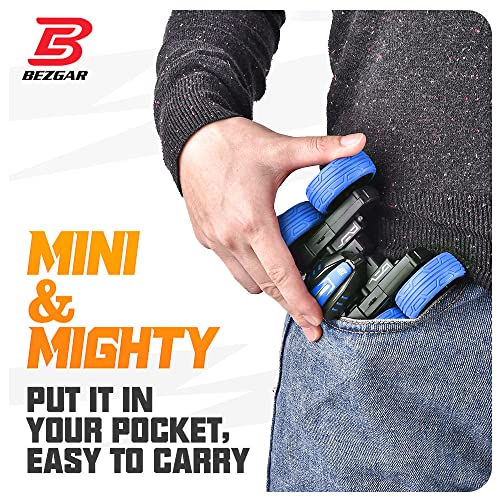 BEZGAR TD202MINI Remote Control Cars - 2.4GHz Double Sided Stunt Car, LED 360° Flip Spinning 4WD RC Car, Indoor & Outdoor Toy Gifts for Boys Kids Girls, Blue
