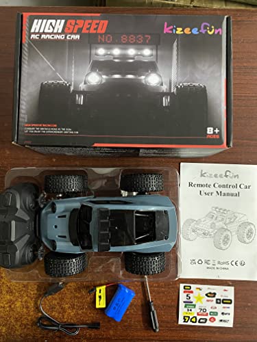 Kizeefun Remote Control Car for Boys, 2.4Ghz 1/20 RC Car Off-Road Vehicle 20km/h All Terrain Electric Toy Off-Road RC Car with 2 Batteries 50min Playtime and LED Headlight Gift for Kids