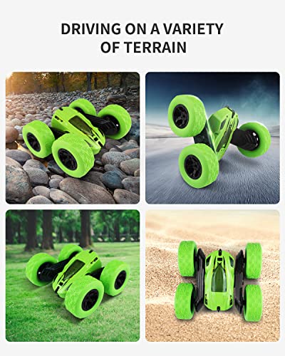 Maxesla Remote Control Cars 360° Double Side Flips, 2.4GHz RC Radio Controlled RC Car, High Speed 4WD Stunt RC Cars, LED Headlights Remote Control Car for 3 4 5 6 7 8 9 Years Old Boys Toys, Green