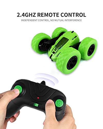 Maxesla Remote Control Cars 360° Double Side Flips, 2.4GHz RC Radio Controlled RC Car, High Speed 4WD Stunt RC Cars, LED Headlights Remote Control Car for 3 4 5 6 7 8 9 Years Old Boys Toys, Green