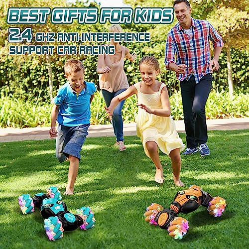 AYIQUTY Remote Control Car, Gesture Sensing RC Stunt Car with Lights & Music 6-13 Years Old 4WD 2.4GHz Hand Controlled Double Sided 360°Rotation Off-Road Toy Gifts (Blue) (CV8818-103A)