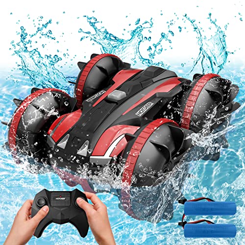 Tecnock Amphibious Remote Control Cars for Kids, 2.4GHz 360 Degree Rotating Waterproof RC Stunt Car, 4WD Off Road Pool Toys Remote Control Boat, Gifts for Kids Girls Boys 4,5,6,7,8,9+ Years Old