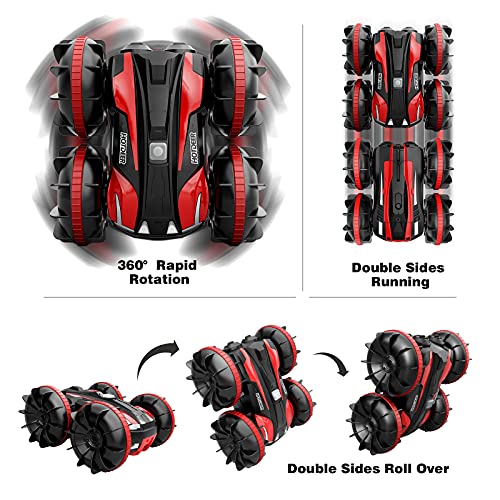 Tecnock Amphibious Remote Control Cars for Kids, 2.4GHz 360 Degree Rotating Waterproof RC Stunt Car, 4WD Off Road Pool Toys Remote Control Boat, Gifts for Kids Girls Boys 4,5,6,7,8,9+ Years Old