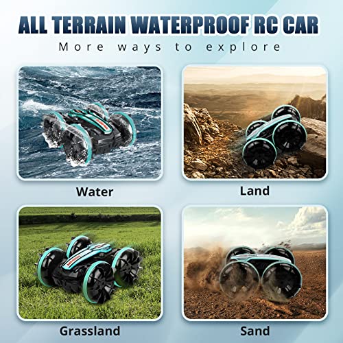 AmazeFun Amphibious Remote Control Car, Gesture Sensor 4WD Remote Controlled Off-Road Toy Car, 360 Degree Rotating Waterproof RC Stunt Car for 4,5,6,7,8,9+ Years Old Kids Boys Girls Gifts