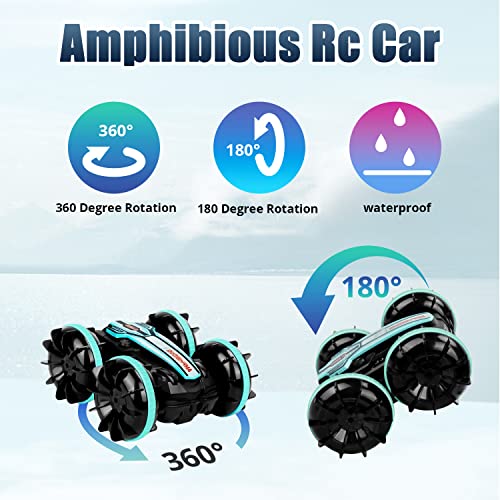 AmazeFun Amphibious Remote Control Car, Gesture Sensor 4WD Remote Controlled Off-Road Toy Car, 360 Degree Rotating Waterproof RC Stunt Car for 4,5,6,7,8,9+ Years Old Kids Boys Girls Gifts
