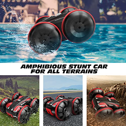 Tecnock Amphibious Remote Control Cars for Kids, 2.4GHz 360 Degree Rotating Waterproof RC Stunt Car, 4WD Off Road Pool Toys Remote Control Boat, Gifts for Kids Girls Boys 4,5,6,7,8,9+ Years Old
