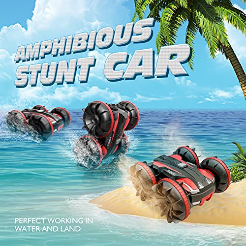 Tecnock Amphibious Remote Control Cars for Kids, 2.4GHz 360 Degree Rotating Waterproof RC Stunt Car, 4WD Off Road Pool Toys Remote Control Boat, Gifts for Kids Girls Boys 4,5,6,7,8,9+ Years Old