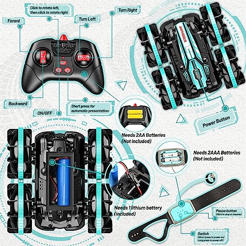 HappyGoLucky Toys for 3-12 Year Old Boys, Amphibious Remote Control Cars for Kids Age 3 4 5 RC Stunt Car Boys Toys Age 6 7 8 Outdoor Toys 3-10 Year Old Boys Gifts Age 4-12 Kids Toys Age 3-12