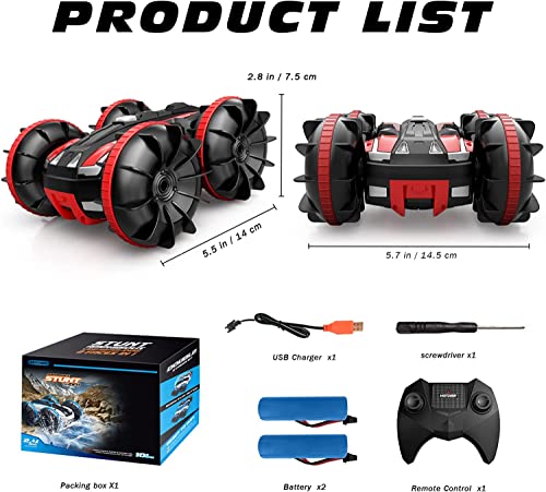Tecnock Amphibious Remote Control Cars for Kids, 2.4GHz 360 Degree Rotating Waterproof RC Stunt Car, 4WD Off Road Pool Toys Remote Control Boat, Gifts for Kids Girls Boys 4,5,6,7,8,9+ Years Old
