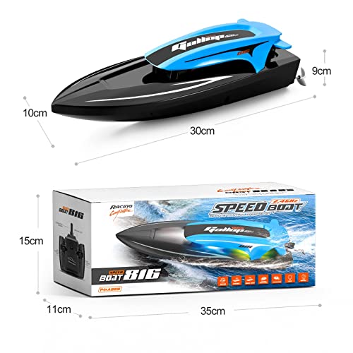 RC boat with LED lights,dual motors,Remote Control Boat for Pools and Lakes,20 km/h RC Boat,2.4GHz Racing Boats with Batteries,Pool Toy for Kids&Adults,Remote Controlled Watercraft(Blue-3 batteries)