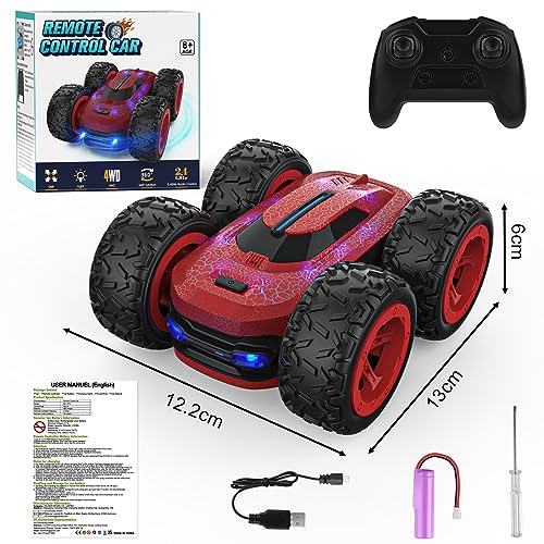 Allaugh Remote Control Car Toy for Kids, 2.4G Double Side RC Stunt Crawler 4WD Racing Radio Car Fast Offroad Car Game Cool Gadget Stocking Filler Xmas Gift Present for Boys Girls Children Teenager