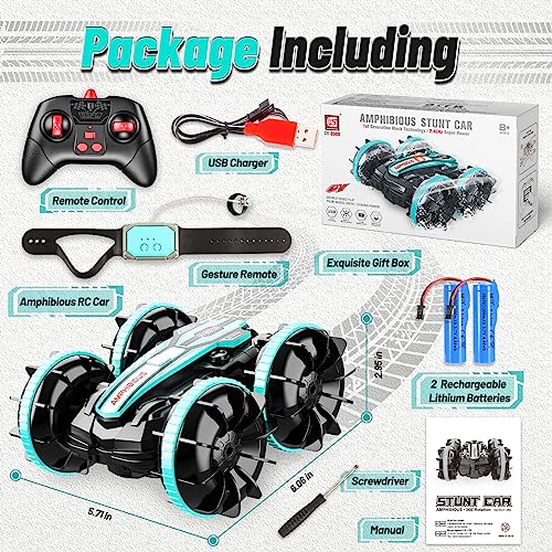 HappyGoLucky Toys for 3-12 Year Old Boys, Amphibious Remote Control Cars for Kids Age 3 4 5 RC Stunt Car Boys Toys Age 6 7 8 Outdoor Toys 3-10 Year Old Boys Gifts Age 4-12 Kids Toys Age 3-12