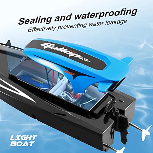 RC boat with LED lights,dual motors,Remote Control Boat for Pools and Lakes,20 km/h RC Boat,2.4GHz Racing Boats with Batteries,Pool Toy for Kids&Adults,Remote Controlled Watercraft(Blue-3 batteries)