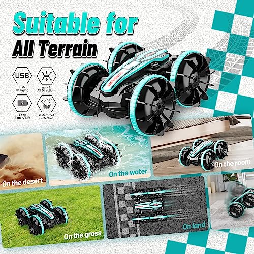 HappyGoLucky Toys for 3-12 Year Old Boys, Amphibious Remote Control Cars for Kids Age 3 4 5 RC Stunt Car Boys Toys Age 6 7 8 Outdoor Toys 3-10 Year Old Boys Gifts Age 4-12 Kids Toys Age 3-12