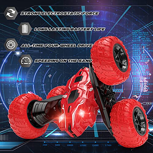 voltenick Remote Control Car 4WD RC Car 360°Double Side Flips 2.4GHz RC Radio Controlled High Speed Stunt Car Toy Cars for 6-12 Years Old Kids Boys Gift (Red)
