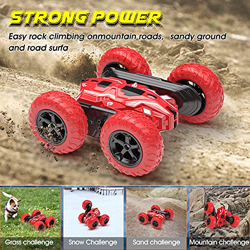 voltenick Remote Control Car 4WD RC Car 360°Double Side Flips 2.4GHz RC Radio Controlled High Speed Stunt Car Toy Cars for 6-12 Years Old Kids Boys Gift (Red)