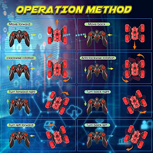 voltenick Remote Control Car 4WD RC Car 360°Double Side Flips 2.4GHz RC Radio Controlled High Speed Stunt Car Toy Cars for 6-12 Years Old Kids Boys Gift (Red)