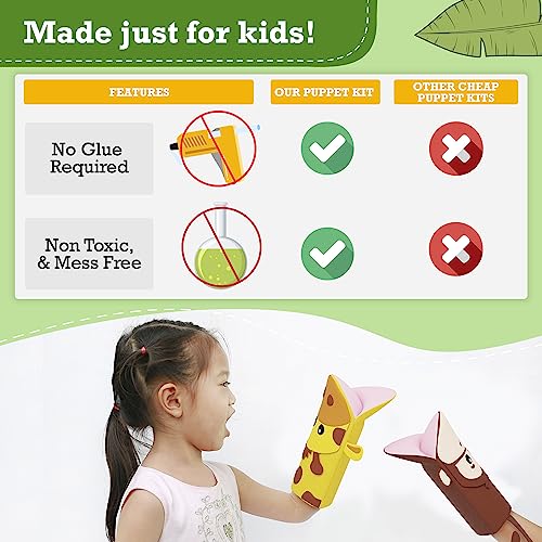 Hand Puppet Animal Craft Kit for Kids 6-in-1 | Gifts for Kids Ages 4-8 | DIY Arts & Crafts kit | Great Storytelling, Role-Playing Puppets | Gift for Girls and Boys | Toddler Activities