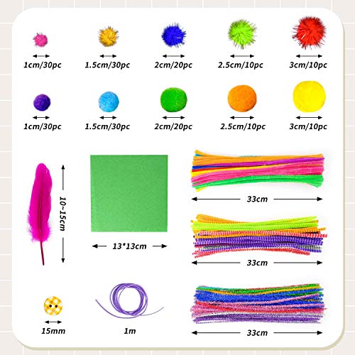 obqo 1405 Pcs Art and Craft Supplies for Kids, Toddler DIY Craft Art Supply Set Included Pipe Cleaners, Pom Poms, Feather, Folding Storage Box - All in One for Craft DIY Art Supplies, Blue