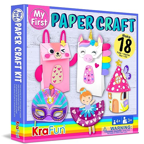 KRAFUN My First Unicorn Bunny Paper Craft Kit for Toddlers and Girls Age 3-8 Years Old, Include 18 Cute DIY Arts and Crafts Projects, Organized Art Activities Supplies Box Preschool Creative Toys