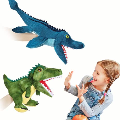 TNOIE Toys Hand Puppets, Dinosaur Puppets for Kids, Stuffed Animals Plush Toys Interactive Games for Boys Girls Age 3 4 5 6 7 8 (AB-SO05)