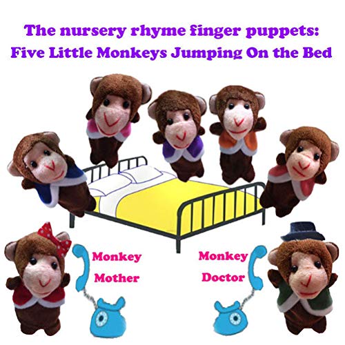 Wopohy Monkey Finger Puppets - Five Little Monkeys Jump on the Bed - Baby Monkey and Parents Doll Toy Children's Rhyme Finger Puppets Parent-Child Toy for Children