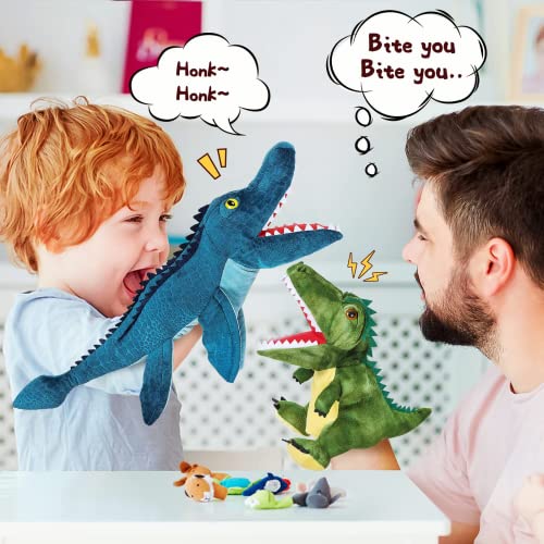 TNOIE Toys Hand Puppets, Dinosaur Puppets for Kids, Stuffed Animals Plush Toys Interactive Games for Boys Girls Age 3 4 5 6 7 8 (AB-SO05)