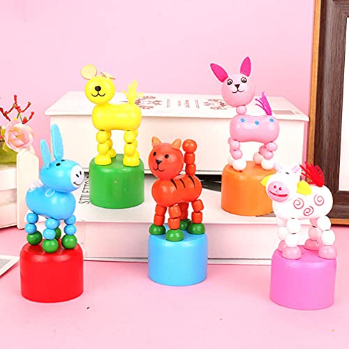 TOYANDONA 3Pcs Wooden Finger Puppet, Kids Animal Push Up Press Base Toy Thumb Puppets Dancing Rocking Animal Toys Party Favors for Toddlers Kids Gifts -Random Style
