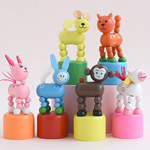 TOYANDONA 3Pcs Wooden Finger Puppet, Kids Animal Push Up Press Base Toy Thumb Puppets Dancing Rocking Animal Toys Party Favors for Toddlers Kids Gifts -Random Style