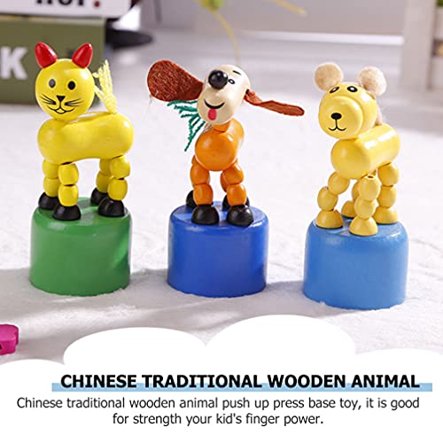 TOYANDONA 3Pcs Wooden Finger Puppet, Kids Animal Push Up Press Base Toy Thumb Puppets Dancing Rocking Animal Toys Party Favors for Toddlers Kids Gifts -Random Style