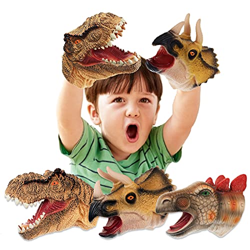 Dinosaur Gifts Toys for 3-8 Year Old Boys, Great Fun For Kids Boys & Girls Dinosaur Hand Puppets Toy, Realistic Latex Dinosaur Head Rubber Toy Set (3 PACK)