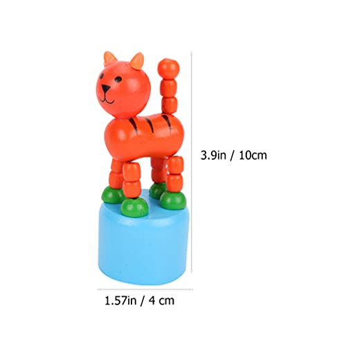 TOYANDONA 3Pcs Wooden Finger Puppet, Kids Animal Push Up Press Base Toy Thumb Puppets Dancing Rocking Animal Toys Party Favors for Toddlers Kids Gifts -Random Style