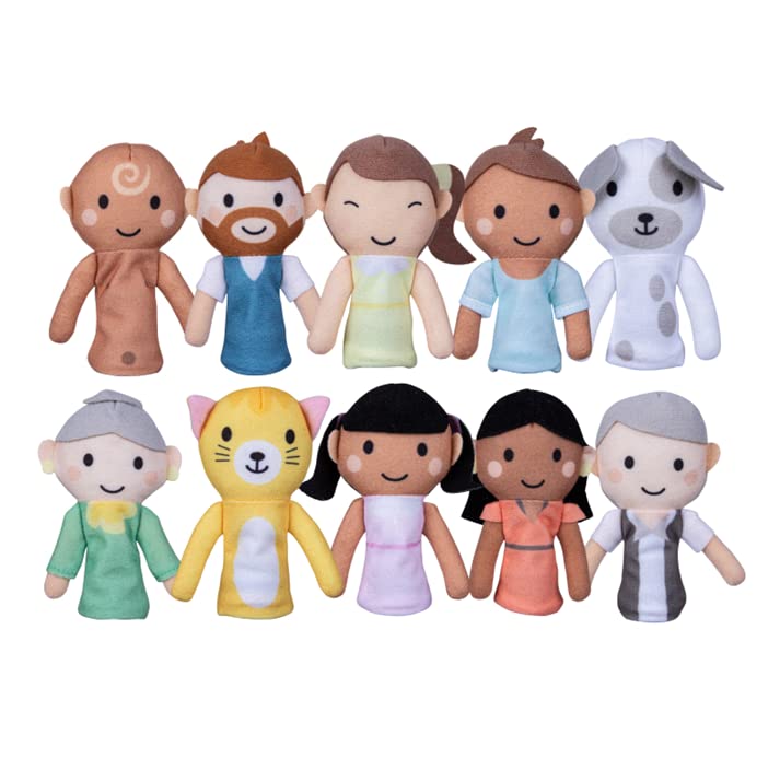 The Finger Family by Fabula Toys – Set of 10 Tricot Puppets to Educate Little Ones on Different Family Members | Ages 0-5 Years | Teach Love and Compassion Through Play | Designed in the UK