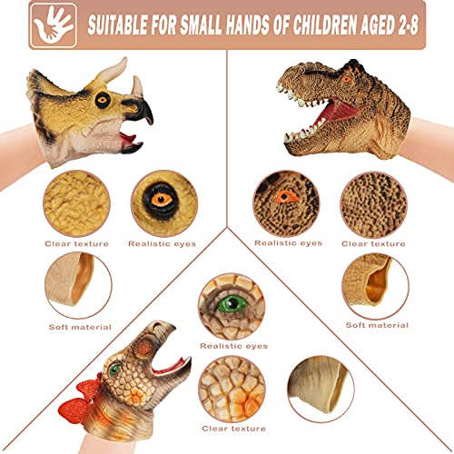 Dinosaur Gifts Toys for 3-8 Year Old Boys, Great Fun For Kids Boys & Girls Dinosaur Hand Puppets Toy, Realistic Latex Dinosaur Head Rubber Toy Set (3 PACK)