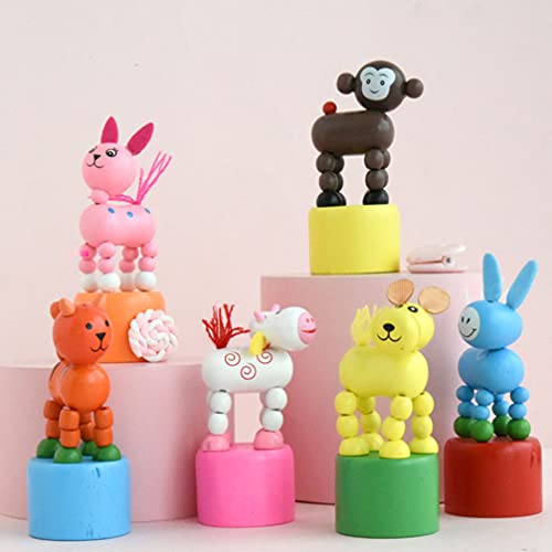 TOYANDONA 3Pcs Wooden Finger Puppet, Kids Animal Push Up Press Base Toy Thumb Puppets Dancing Rocking Animal Toys Party Favors for Toddlers Kids Gifts -Random Style