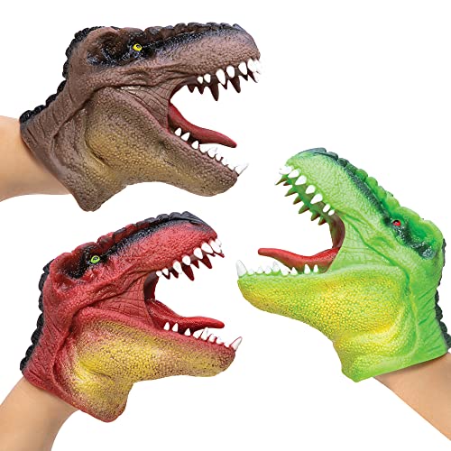 Schylling Dinosaur Hand Puppet - Latex Dinosaur Puppet, One Size Fits Most, Quality Dinosaur Puppets for Kids, Styles & Colours Vary